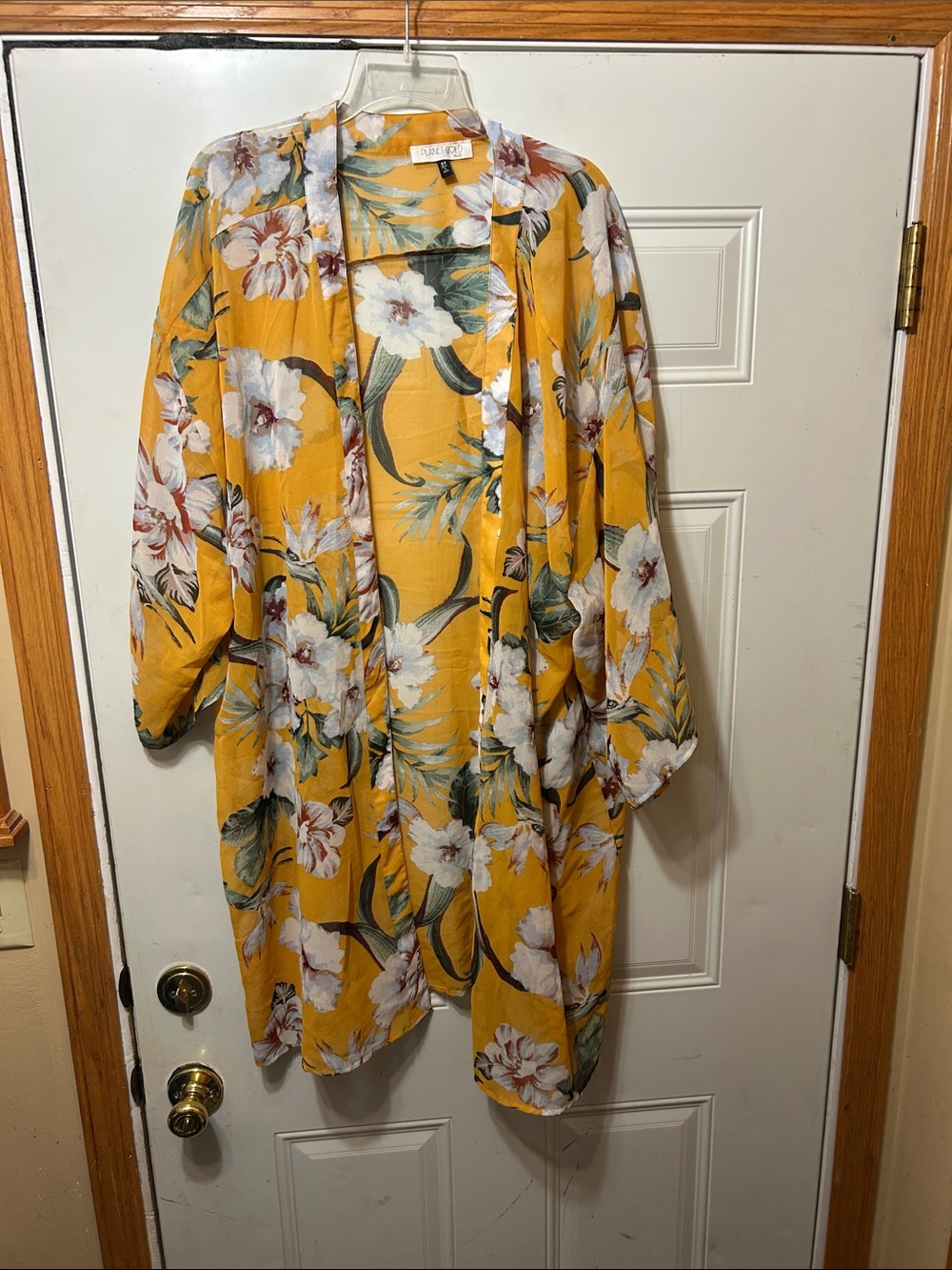 Planet Gold Yellow Floral Open-Front Kimono 3X